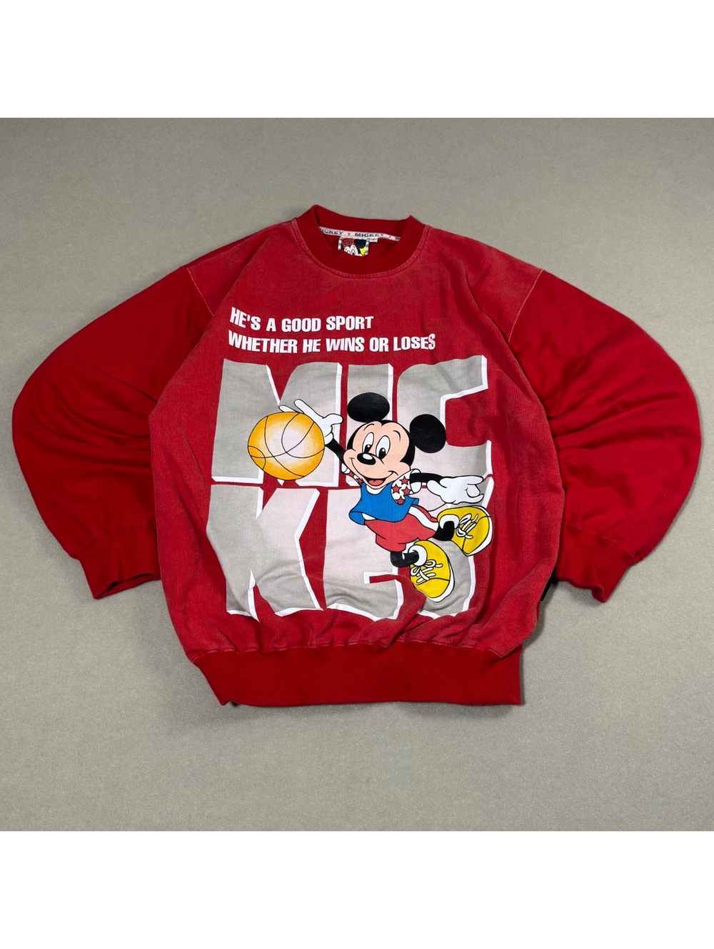 Vintage 90s Disney Mickey Mouse Basketball Sweatshirt Crewneck Red Size 3 / M